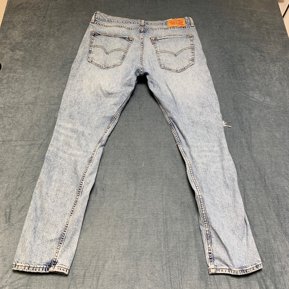 Levi's 512 Jeans Mens 36x32 Blue Denim Distressed Light Wash Slim Taper Fit